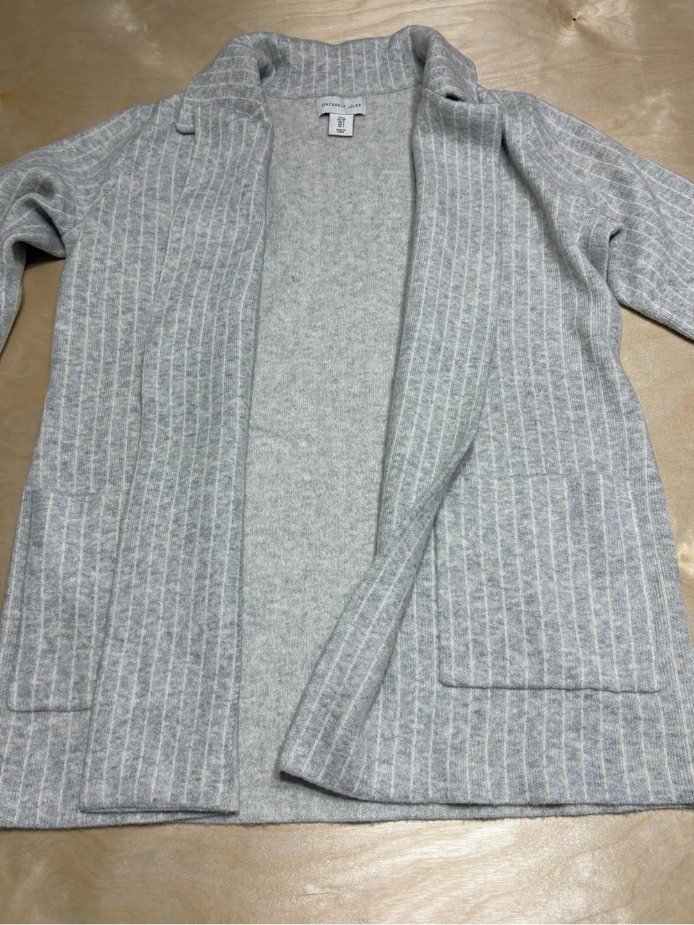 Sincerly Jules Light Gray Ribbed Open-Front Cardigan